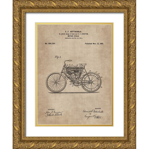 Patent Document of a Motor Cycle Gold Ornate Wood Framed Art Print with Double Matting by CAG