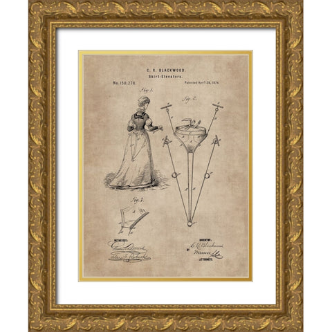 Patent Document of a Skirt Elevator Gold Ornate Wood Framed Art Print with Double Matting by CAG