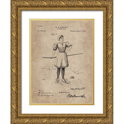 Patent Document of a Bathing Suit Gold Ornate Wood Framed Art Print with Double Matting by CAG