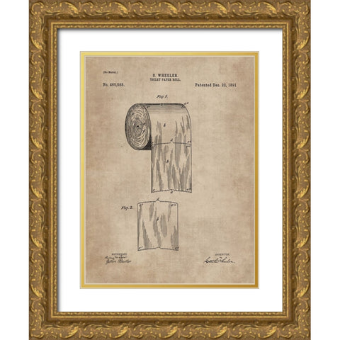 Patent Document of a Toilet Paper Roll Gold Ornate Wood Framed Art Print with Double Matting by CAG
