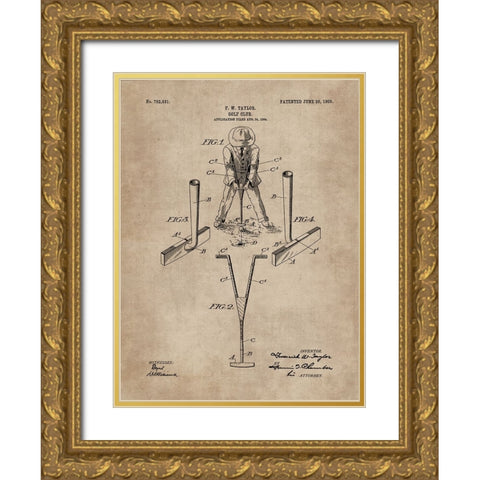 Patent Document of a Golf Club Gold Ornate Wood Framed Art Print with Double Matting by CAG