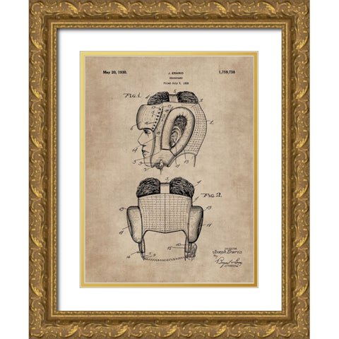 Patent Document of a Headguard for Boxers Gold Ornate Wood Framed Art Print with Double Matting by CAG