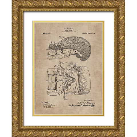 Patent Document of a Boxing Glove Gold Ornate Wood Framed Art Print with Double Matting by CAG