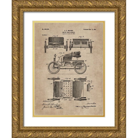 Patent Document of a Motor Road Vehicle Gold Ornate Wood Framed Art Print with Double Matting by CAG