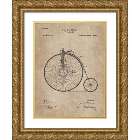 Patent Document of a Velocipede Gold Ornate Wood Framed Art Print with Double Matting by CAG