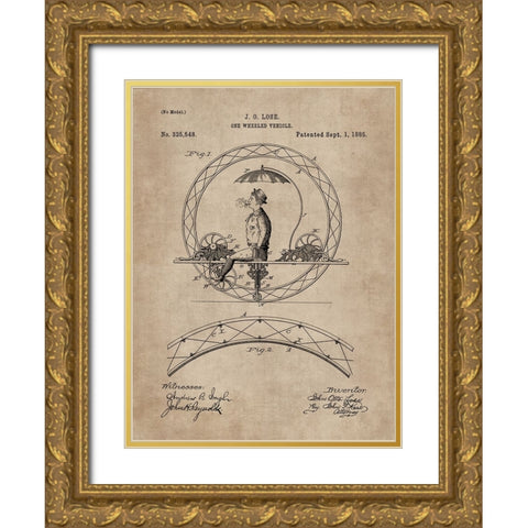 Patent Document of a One Wheeled Vehicle Gold Ornate Wood Framed Art Print with Double Matting by CAG