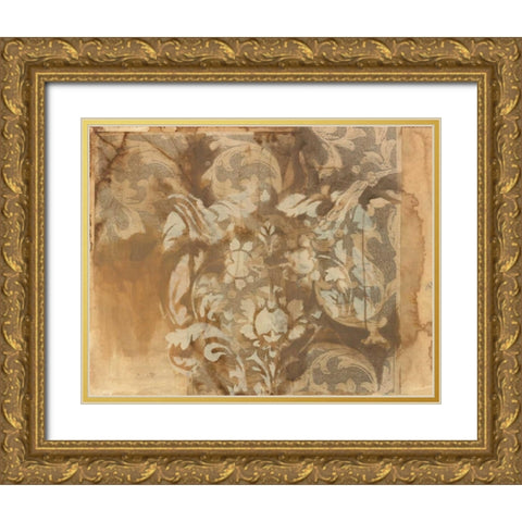 White Damask Gold Ornate Wood Framed Art Print with Double Matting by Adkin, Arielle