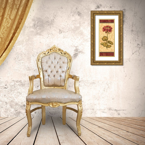 Red Passion Geranium Gold Ornate Wood Framed Art Print with Double Matting by Audrey, Charlene