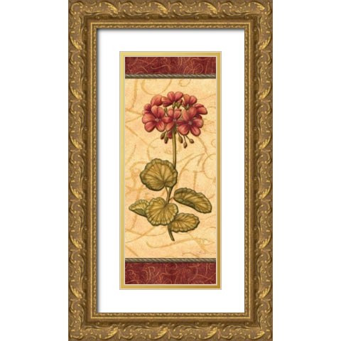 Red Passion Geranium Gold Ornate Wood Framed Art Print with Double Matting by Audrey, Charlene