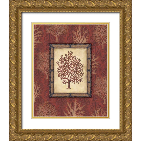 Red Coral IV Gold Ornate Wood Framed Art Print with Double Matting by Audrey, Charlene