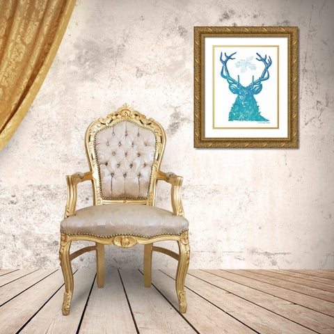 Indigo and Teal Deer I Gold Ornate Wood Framed Art Print with Double Matting by Babbitt, Gwendolyn
