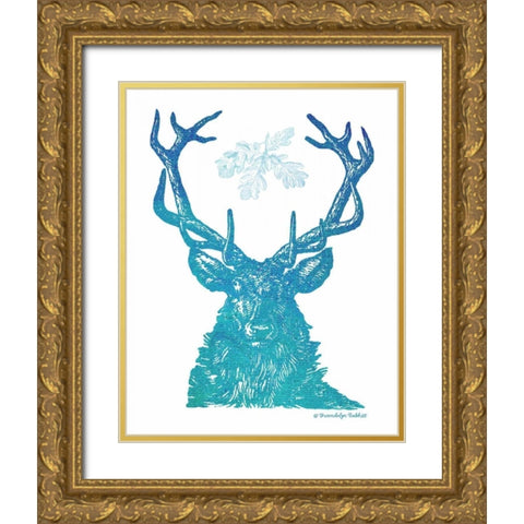 Indigo and Teal Deer I Gold Ornate Wood Framed Art Print with Double Matting by Babbitt, Gwendolyn