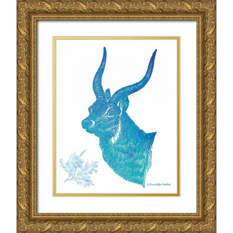 Indigo and Teal Deer II Gold Ornate Wood Framed Art Print with Double Matting by Babbitt, Gwendolyn