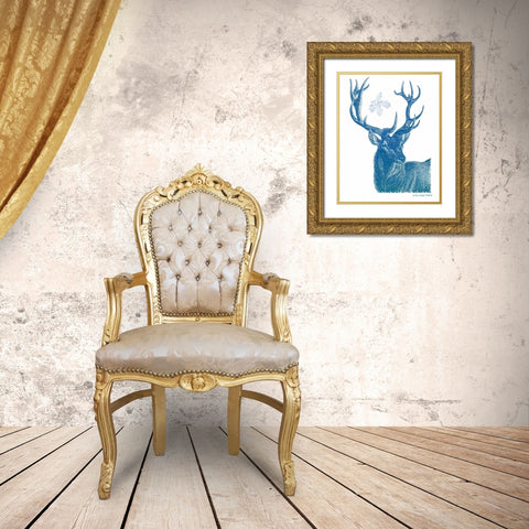 Indigo Deer I Gold Ornate Wood Framed Art Print with Double Matting by Babbitt, Gwendolyn