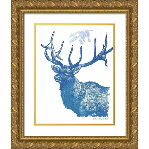 Indigo Deer II Gold Ornate Wood Framed Art Print with Double Matting by Babbitt, Gwendolyn