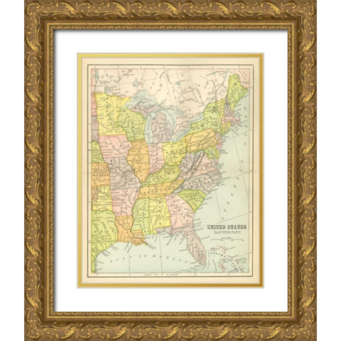 US Map East Gold Ornate Wood Framed Art Print with Double Matting by Babbitt, Gwendolyn