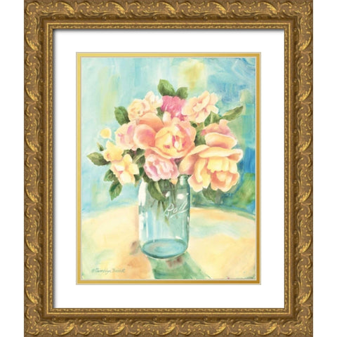 Roses In Jar Gold Ornate Wood Framed Art Print with Double Matting by Babbitt, Gwendolyn