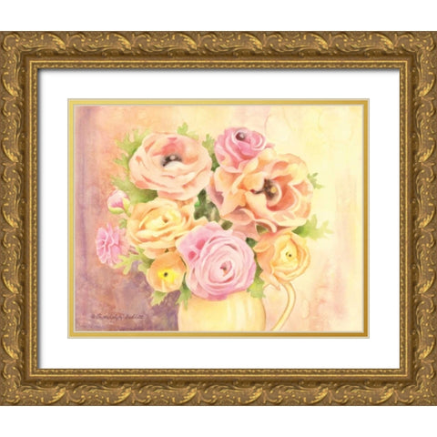 Rose Bouquet Gold Ornate Wood Framed Art Print with Double Matting by Babbitt, Gwendolyn