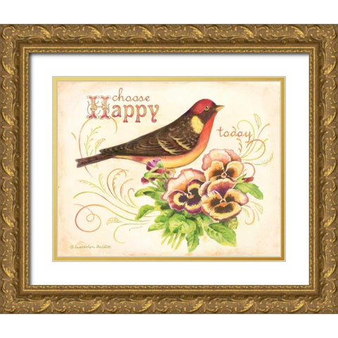 Bird Happy Gold Ornate Wood Framed Art Print with Double Matting by Babbitt, Gwendolyn