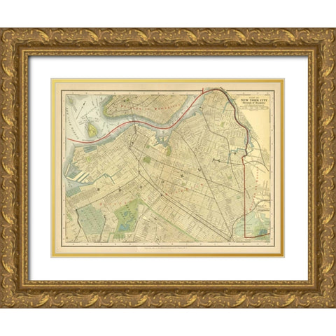 Brooklyn Map Gold Ornate Wood Framed Art Print with Double Matting by Babbitt, Gwendolyn