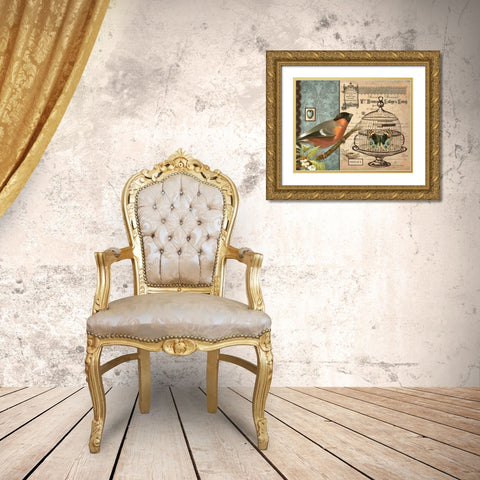 Bird and Cage I Gold Ornate Wood Framed Art Print with Double Matting by Babbit, Gwendolyn