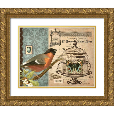 Bird and Cage I Gold Ornate Wood Framed Art Print with Double Matting by Babbit, Gwendolyn