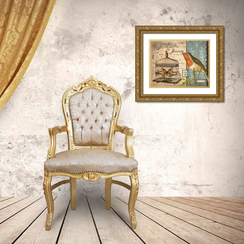 Bird and Cage II Gold Ornate Wood Framed Art Print with Double Matting by Babbit, Gwendolyn