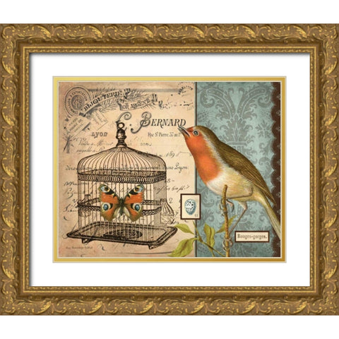 Bird and Cage II Gold Ornate Wood Framed Art Print with Double Matting by Babbit, Gwendolyn