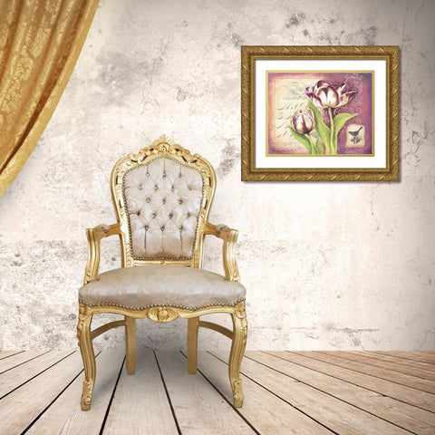 Tulip Collage I Gold Ornate Wood Framed Art Print with Double Matting by Babbitt, Gwendolyn