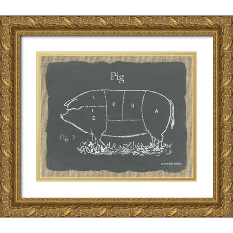 Pig on Burlap Gold Ornate Wood Framed Art Print with Double Matting by Babbitt, Gwendolyn