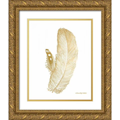 Feather on White I Gold Ornate Wood Framed Art Print with Double Matting by Babbitt, Gwendolyn