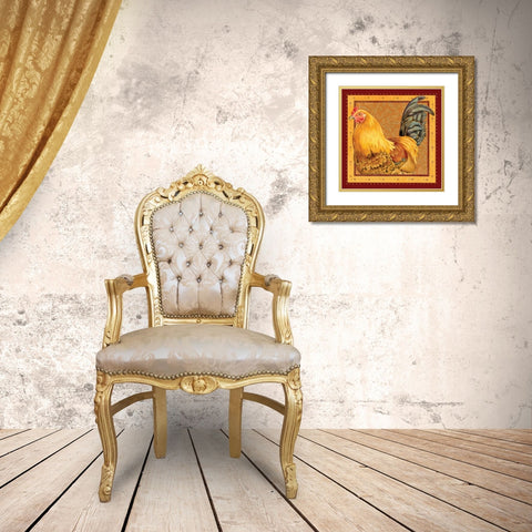 Country Rooster II Gold Ornate Wood Framed Art Print with Double Matting by Babbitt, Gwendolyn