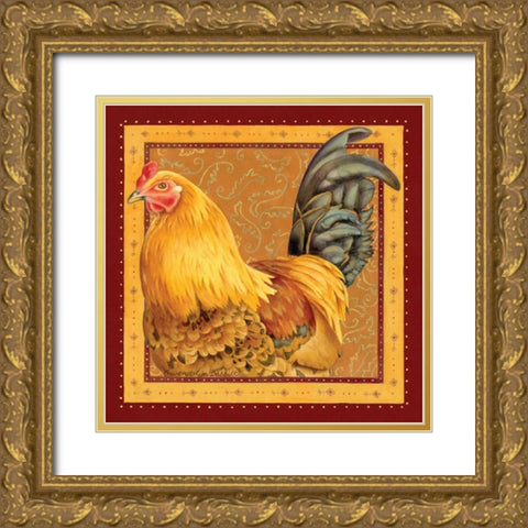 Country Rooster II Gold Ornate Wood Framed Art Print with Double Matting by Babbitt, Gwendolyn