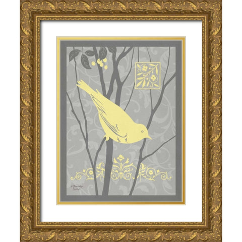 Grey and Yellow Bird II Gold Ornate Wood Framed Art Print with Double Matting by Babbitt, Gwendolyn