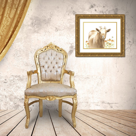 Daisy Goat Gold Ornate Wood Framed Art Print with Double Matting by Babbitt, Gwendolyn