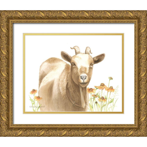 Daisy Goat Gold Ornate Wood Framed Art Print with Double Matting by Babbitt, Gwendolyn