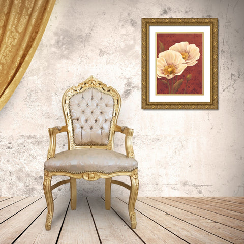 Poppies on Red Gold Ornate Wood Framed Art Print with Double Matting by Belamar, Ella
