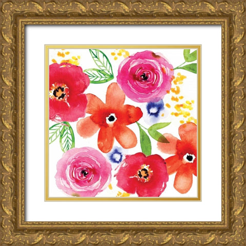 Floral Medley I Gold Ornate Wood Framed Art Print with Double Matting by Berrenson, Sara
