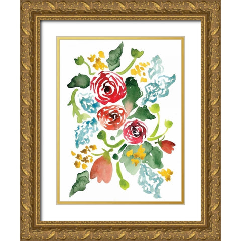 Red Floral Array I Gold Ornate Wood Framed Art Print with Double Matting by Berrenson, Sara