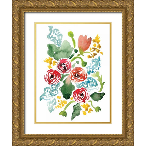 Red Floral Array II Gold Ornate Wood Framed Art Print with Double Matting by Berrenson, Sara