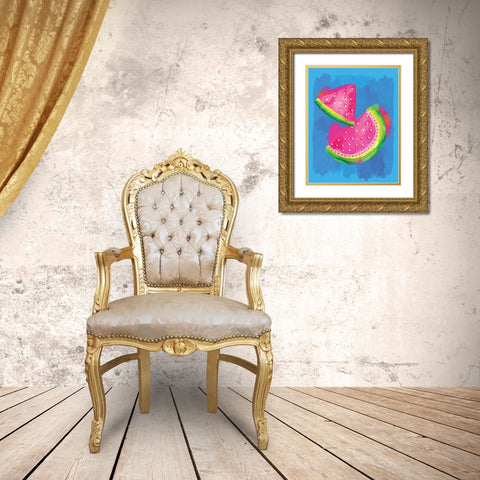 Watermelon Gold Ornate Wood Framed Art Print with Double Matting by Berrenson, Sara