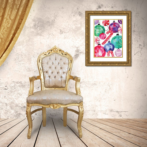 Candy Cane Ornaments Gold Ornate Wood Framed Art Print with Double Matting by Berrenson, Sara