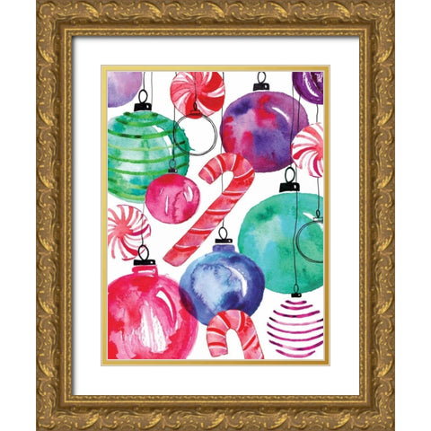 Candy Cane Ornaments Gold Ornate Wood Framed Art Print with Double Matting by Berrenson, Sara