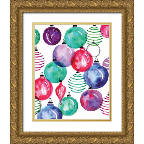 Watercolor Ornaments Gold Ornate Wood Framed Art Print with Double Matting by Berrenson, Sara