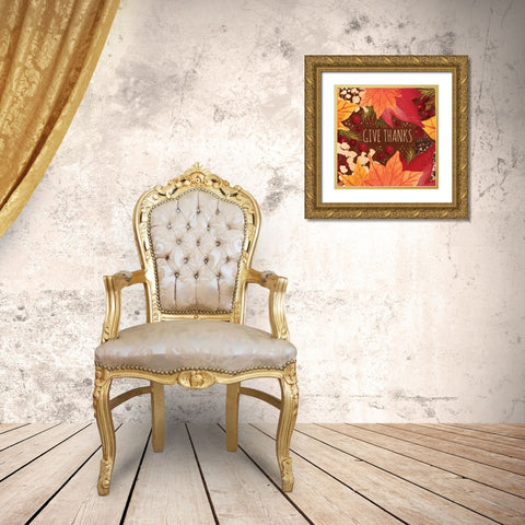 Give Thanks Sq Gold Ornate Wood Framed Art Print with Double Matting by Berrenson, Sara