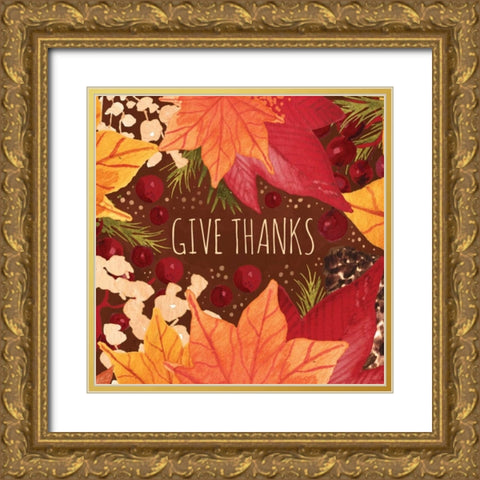 Give Thanks Sq Gold Ornate Wood Framed Art Print with Double Matting by Berrenson, Sara