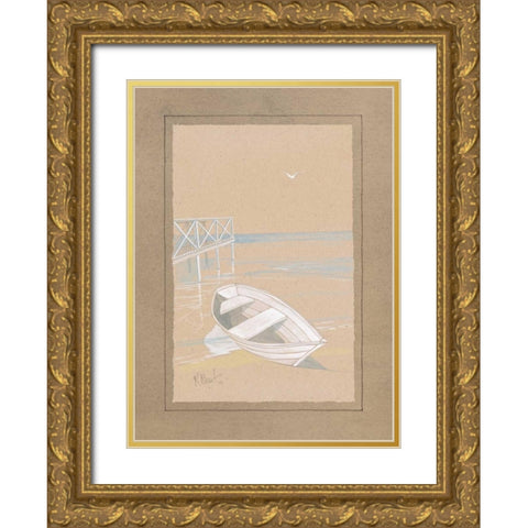 White Dinghy Gold Ornate Wood Framed Art Print with Double Matting by Brent, Paul