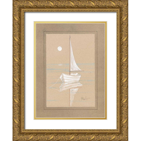 White Sailboat Gold Ornate Wood Framed Art Print with Double Matting by Brent, Paul
