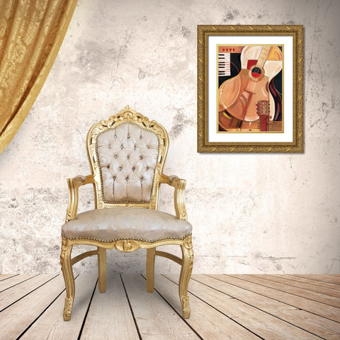 Abstract Guitar Gold Ornate Wood Framed Art Print with Double Matting by Brent, Paul