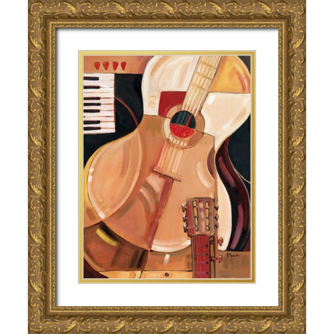 Abstract Guitar Gold Ornate Wood Framed Art Print with Double Matting by Brent, Paul
